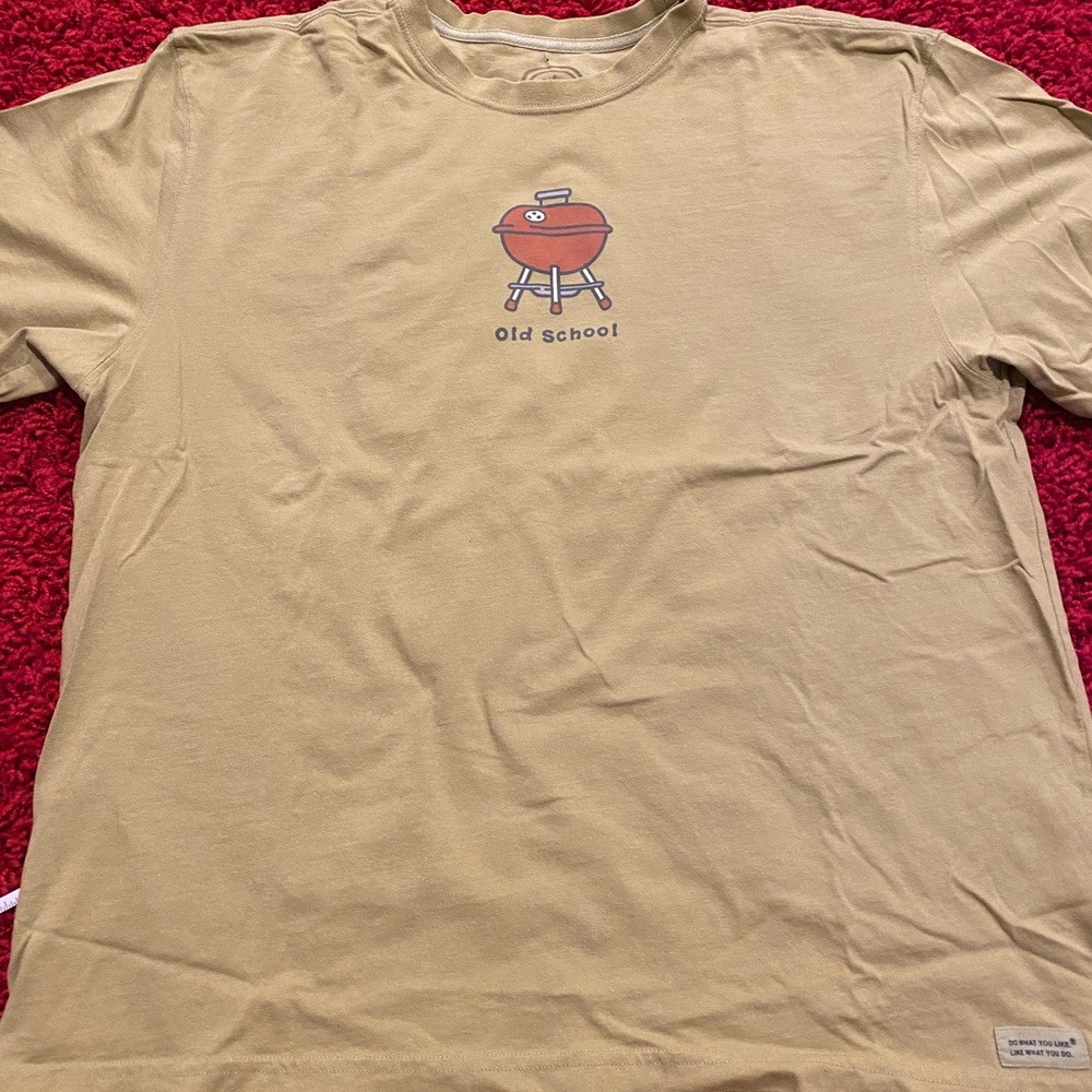 Life is Good XL Old School BBQ Grill Mens tee olive green excellent condition